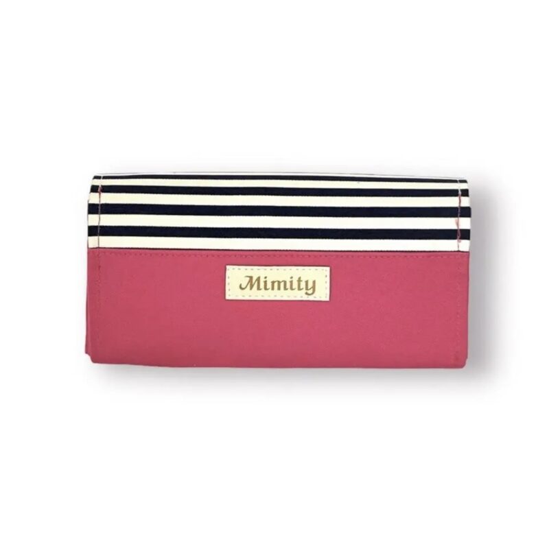 フラップ開閉型・3費目管理・チェリーピンク×ボーダー・背面