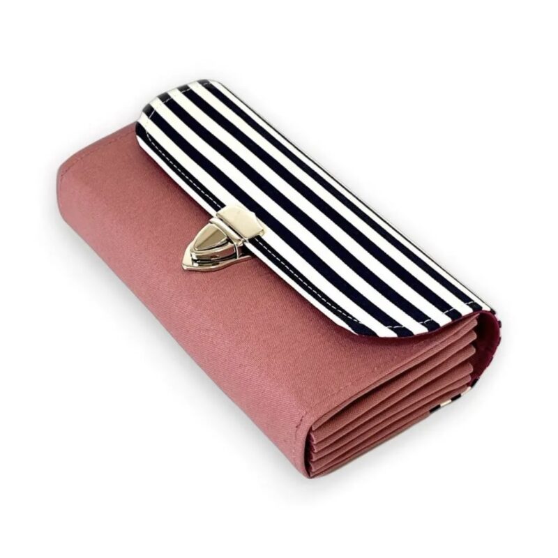 フラップ開閉型・3費目管理・スモークピンク×ボーダー