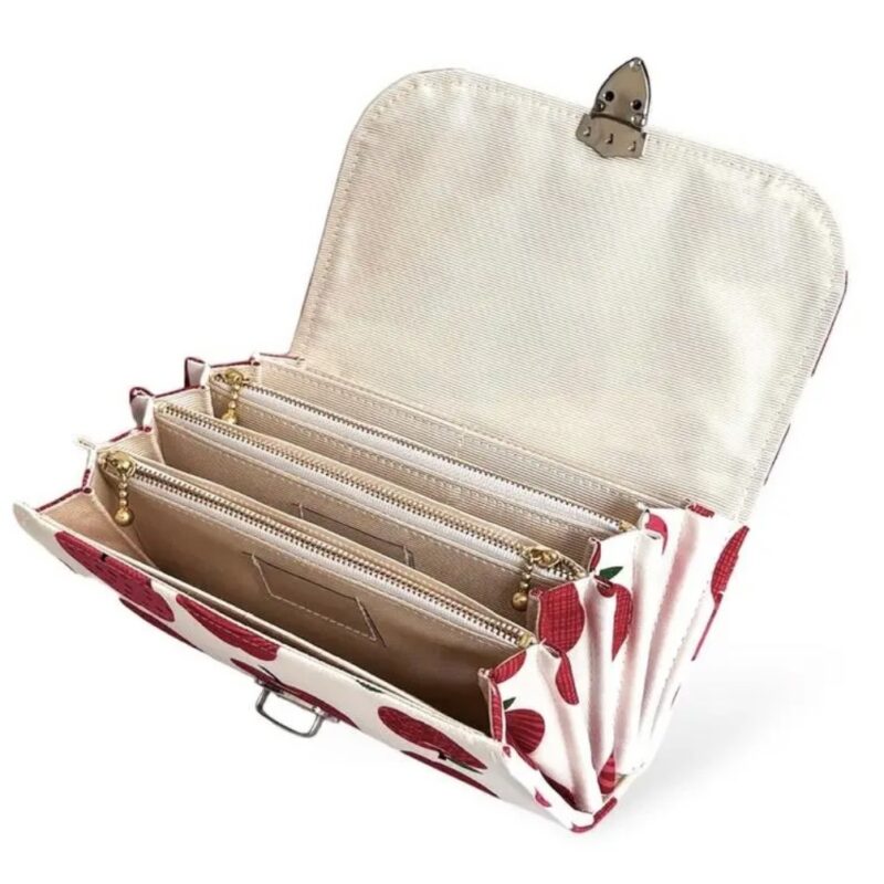 フラップ開閉型・3費目管理・アップル柄・開いた状態