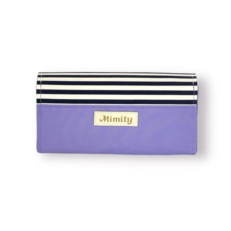 フラップ開閉型・3費目管理・ラベンダー×ボーダー・背面