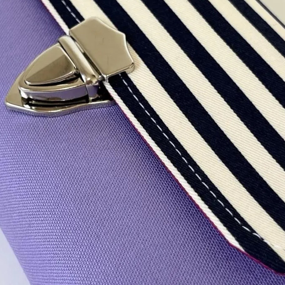 フラップ開閉型・3費目管理・ラベンダー×ボーダー・生地