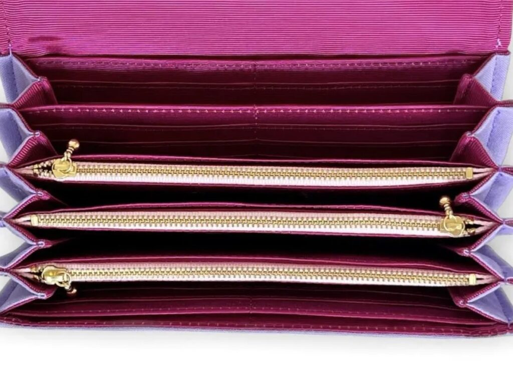 フラップ開閉型・3費目管理・ラベンダー×ボーダー・内部