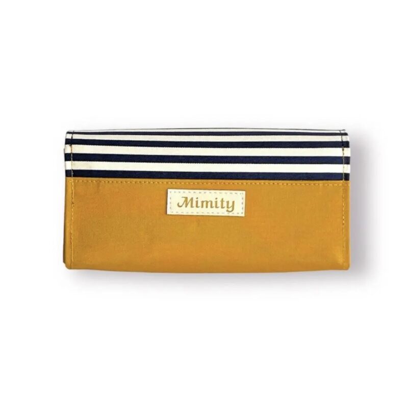 フラップ開閉型・3費目管理・マスタード×ボーダー/背面