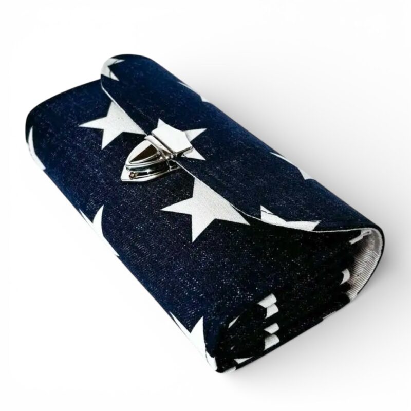 フラップ開閉型・3費目管理・デニム風スター柄