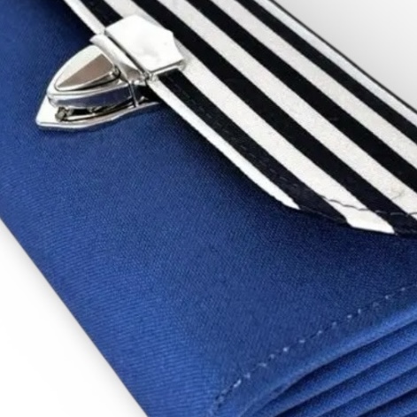 フラップ開閉型・3費目管理・コバルトブルー×ボーダー・生地