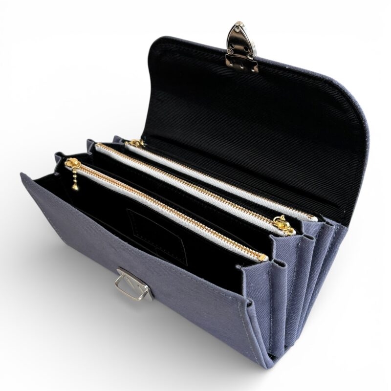 フラップ開閉型・ブルーグレー・3費目管理・開いた状態