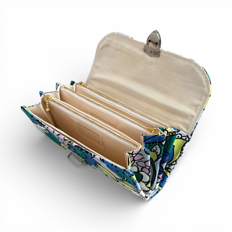 フラップ開閉型・レトロフラワーブルー・3費目管理・開いた状態