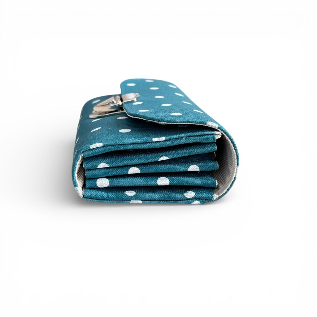 フラップ開閉型・水玉ターコイズブルー・3費目管理・横