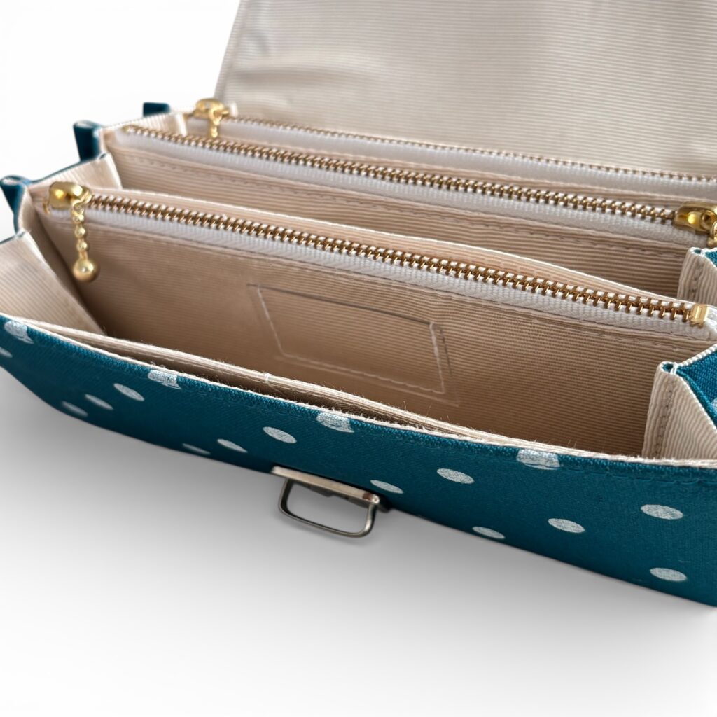 フラップ開閉型・水玉ターコイズブルー・3費目管理・費目ポケット