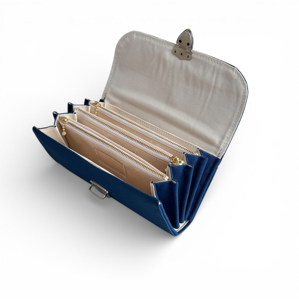 フラップ開閉型・3費目管理・コバルトブルー・開いた状態