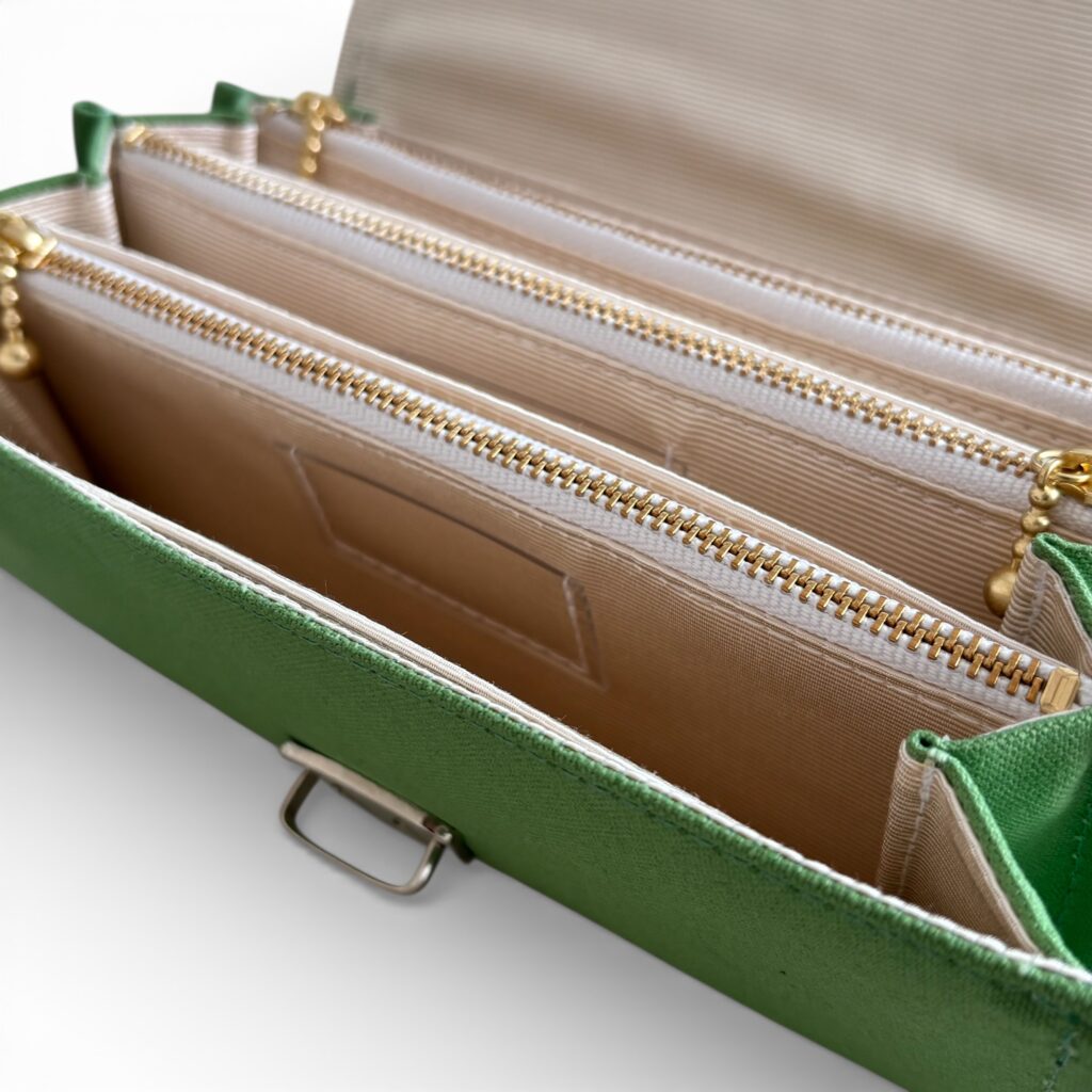 フラップ開閉型・3費目管理・アップルグリーン・費目ポケット