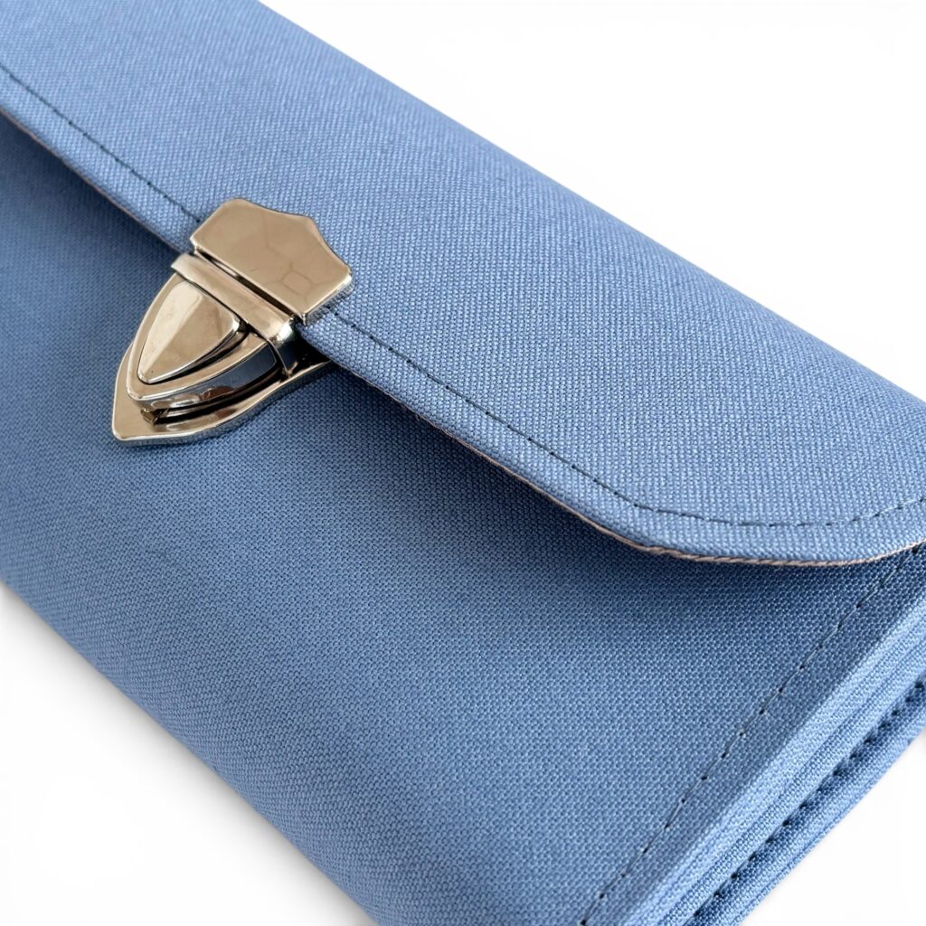 フラップ開閉型・3費目管理・スカイブルー・生地