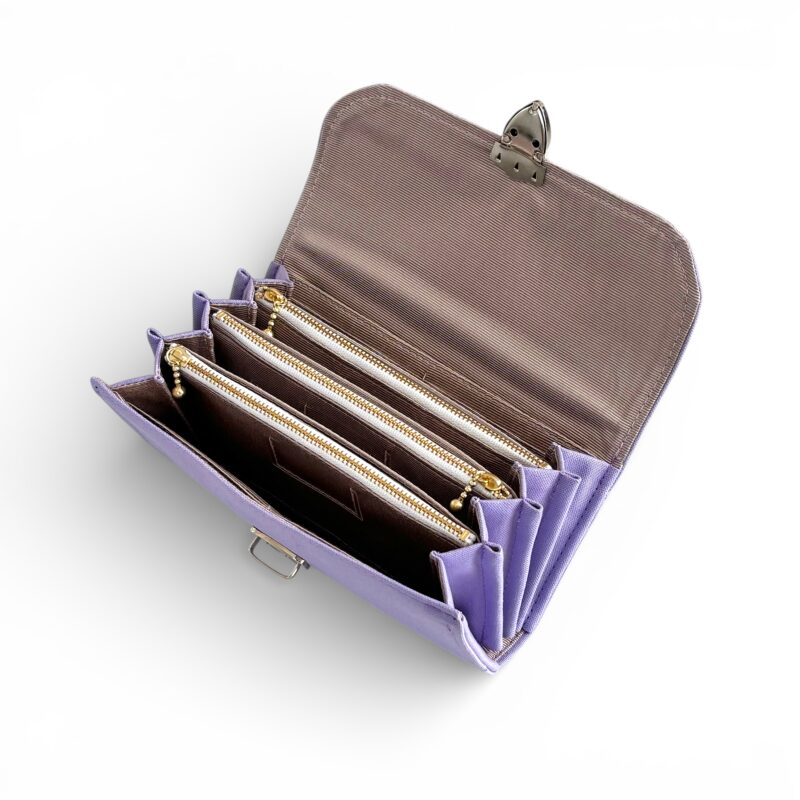 フラップ開閉型・3費目管理・ラベンダー・開いた状態