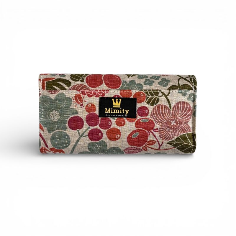 フラップ開閉型・3費目管理・植物柄生成り・背面