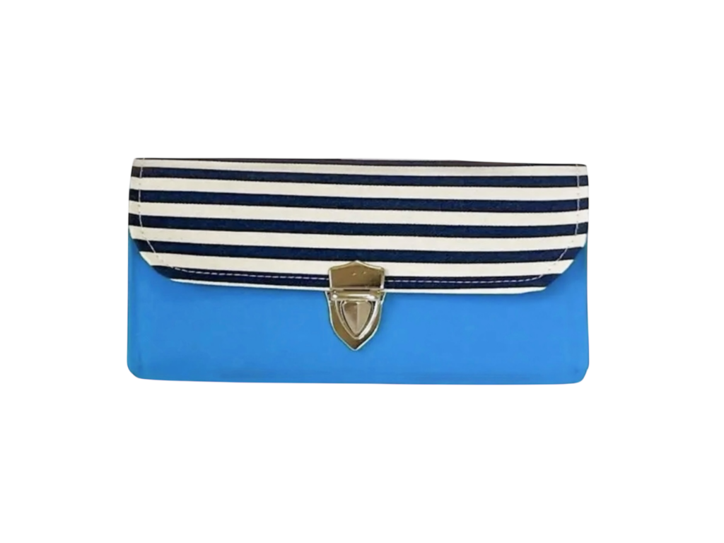 フラップ開閉型・3費目管理・ターコイズブルー×ボーダー