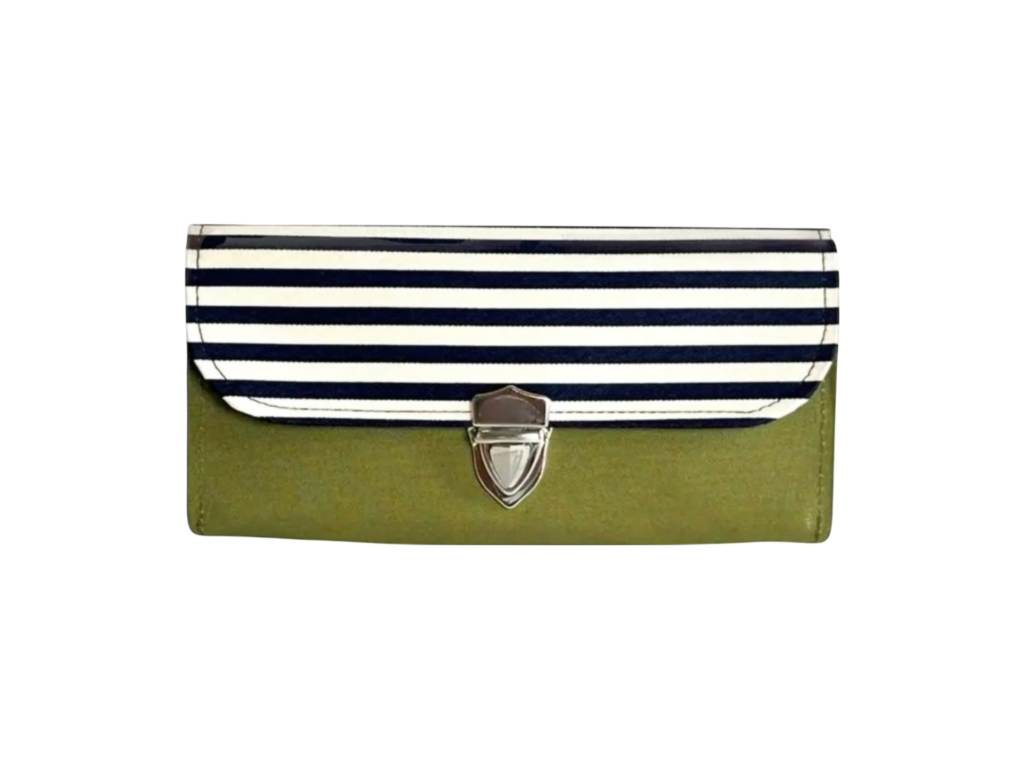 フラップ開閉型・3費目管理・カーキグリーン×ボーダー